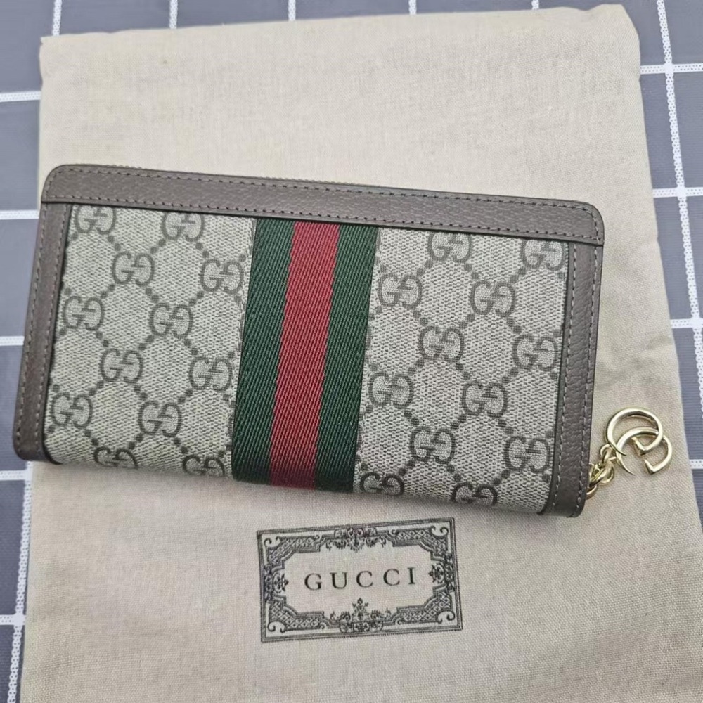Gucci Ophidia GG Supreme Zip-Around Wallet with Classic Web Stripe - Picture 2 of 6